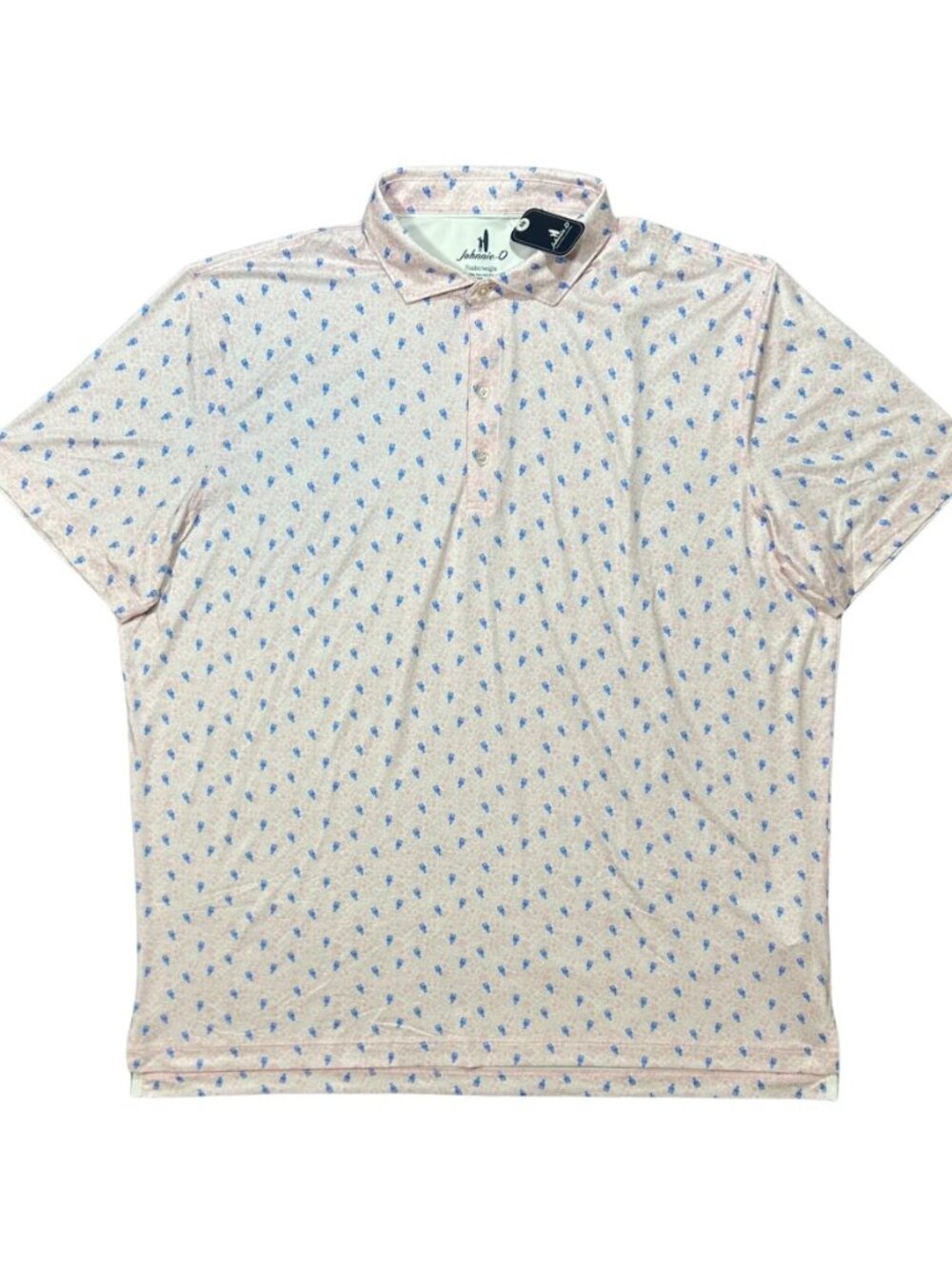 Johnnie-O Azalea Pink Low Country Featherweight Performance Polo Golf Geo Print